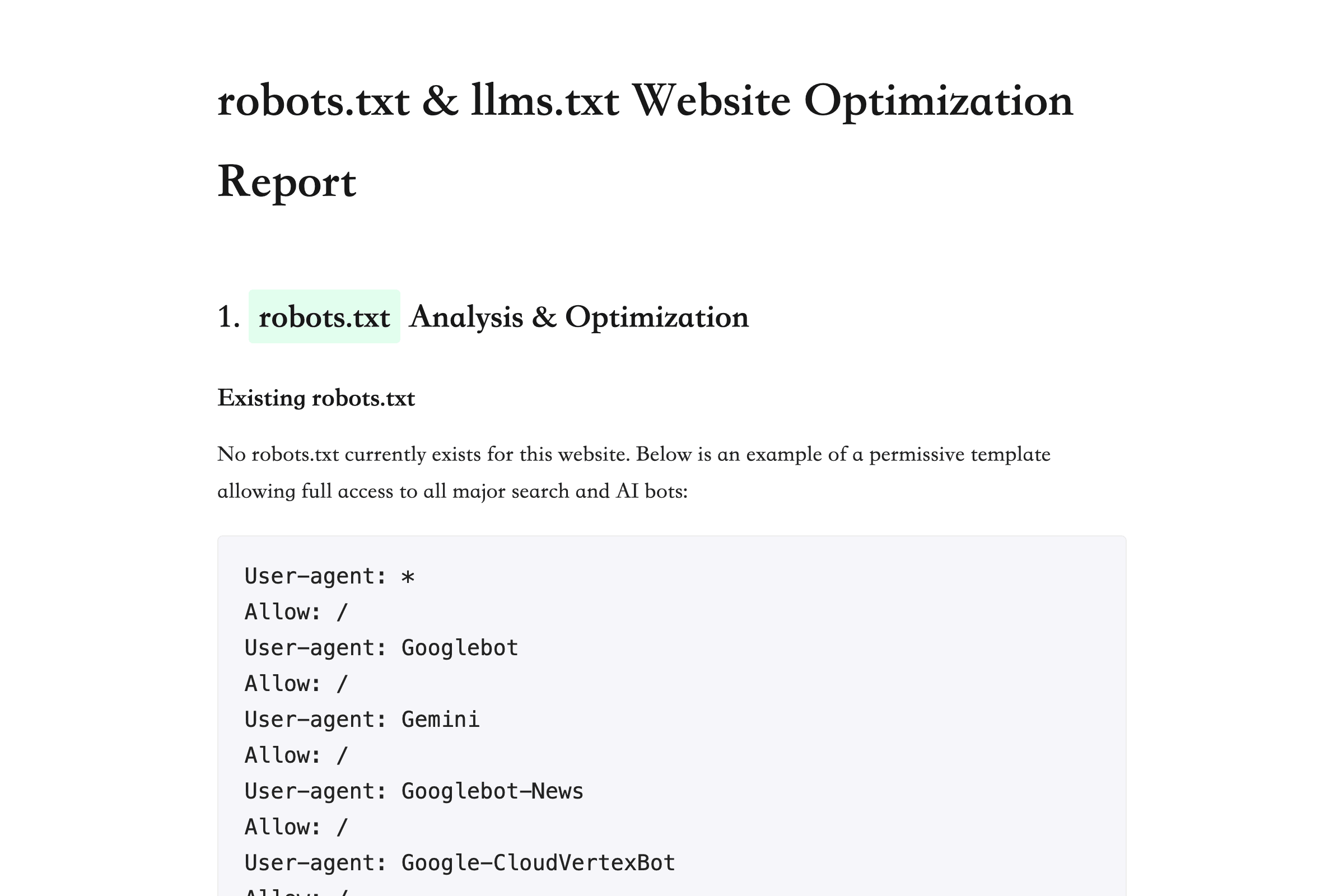 Website robots.txt &amp; llms.txt Analysis and Optimization Report